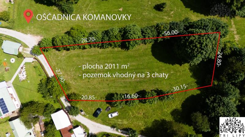 Freizeitgrundstücke in Oščadnica: Grünfläche geeignet für drei Hütten, Fläche 2011 m².