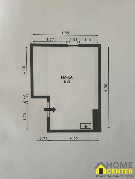 Grundriss des Kellers mit einer Fläche von 14,61 m² in einer 3-Zimmer-Wohnung.