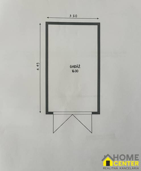 Grundriss der Garage mit den Maßen 3,20 x 4,95 Meter, Gesamtfläche 16 m².