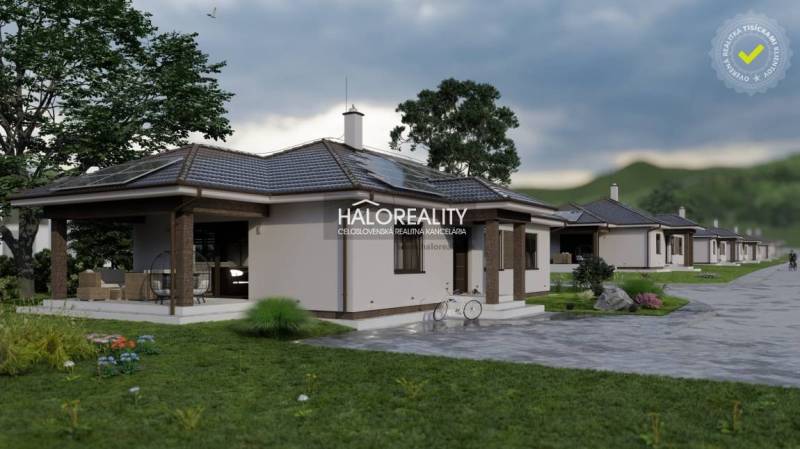 Visualisierung von Bungalows auf Grundstücken in der Gemeinde Udiča, die zum Wohnen bestimmt sind.