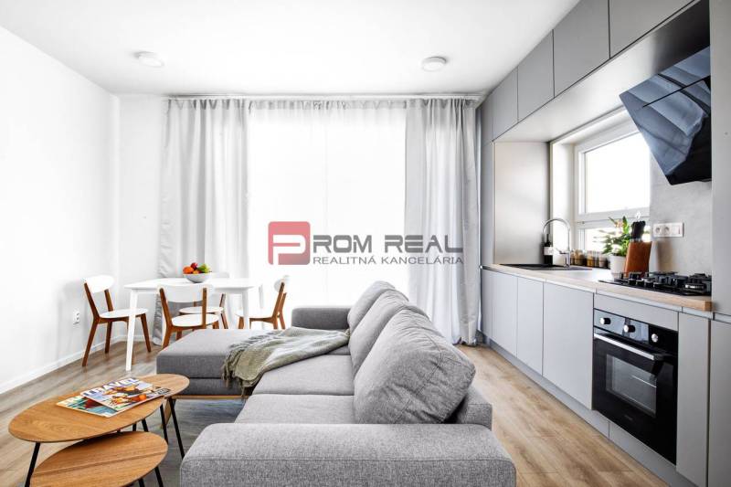 Heller Raum in einer 3-Zimmer-Wohnung mit Küchenzeile und Essbereich.