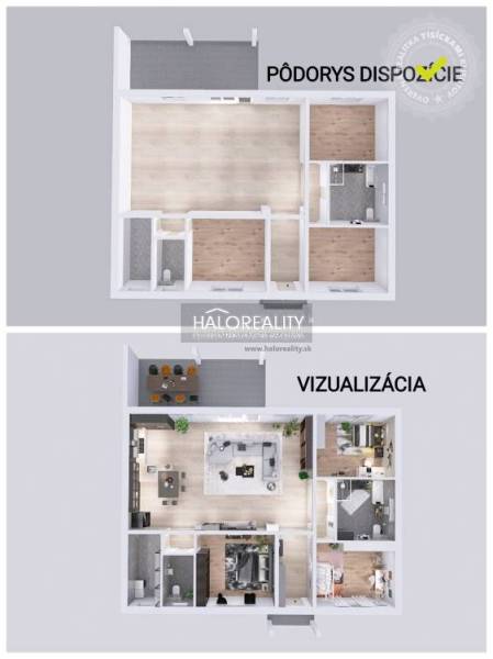 Pôdorys a vizualizácia rodinného domu, znázorňujúce rozloženie miestností.

Grundriss und Visualisierung eines Einfamilienhauses, die die Anordnung der Räume darstellen.