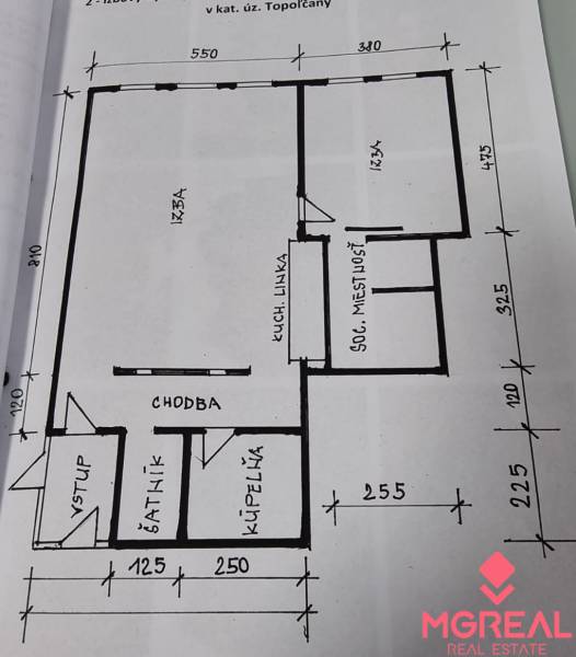 Grundriss einer 2-Zimmer-Wohnung umfasst Flur, Zimmer, Küche und Badezimmer.