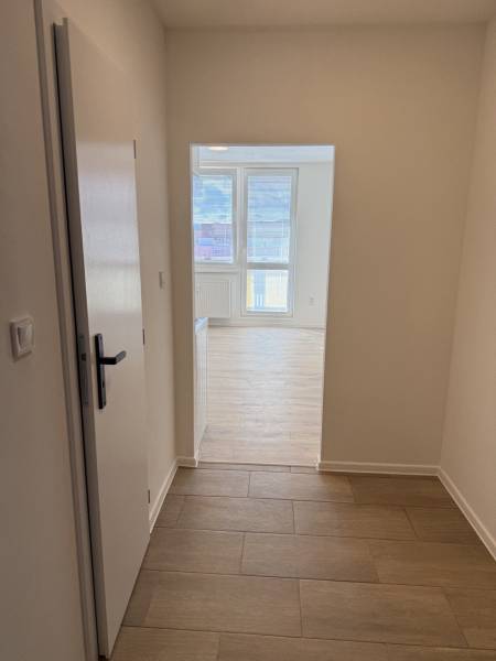 Ein Einzimmerapartment mit Holzboden und großen Fenstern bietet ein helles Interieur.