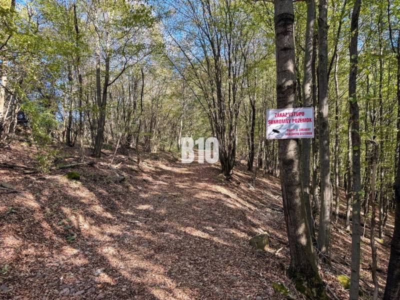 Privatweg in Lackov mit einem Schild, das den Zutritt zu Privatgrundstücken verbietet.