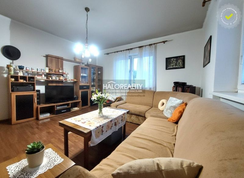 Wohnzimmer mit Ecksofa, Holzboden-Dekor und Zimmerpflanze.