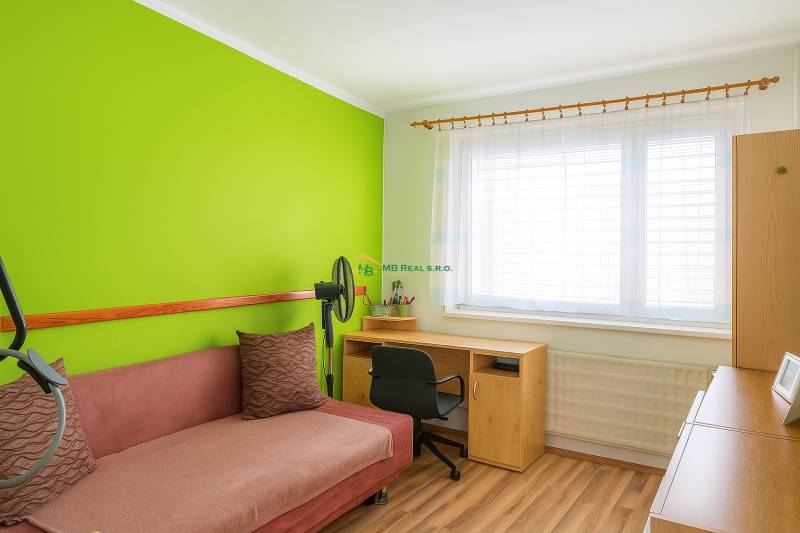 Ein Zimmer mit einer farbigen Wand, einem Sofa, einem Tisch und einem Holzboden in einer 2-Zimmer-Wohnung.