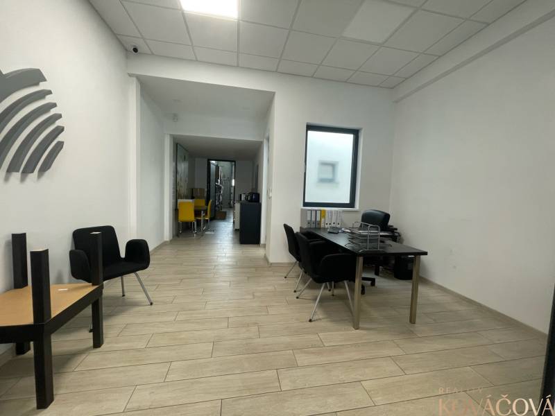 Gewerberäume mit Holzboden, minimalistischen Möbeln und auffälligen Stühlen.