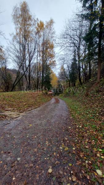 Herbstweg zwischen den Bäumen auf den Erholungsgrundstücken in Podhradí in der Konská Straße.