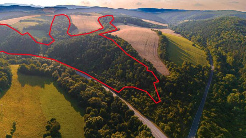 Landwirtschaftliche und forstwirtschaftliche Flächen in der Umgebung von Rokycany, eingehüllt in frisches Grün und goldene Felder.