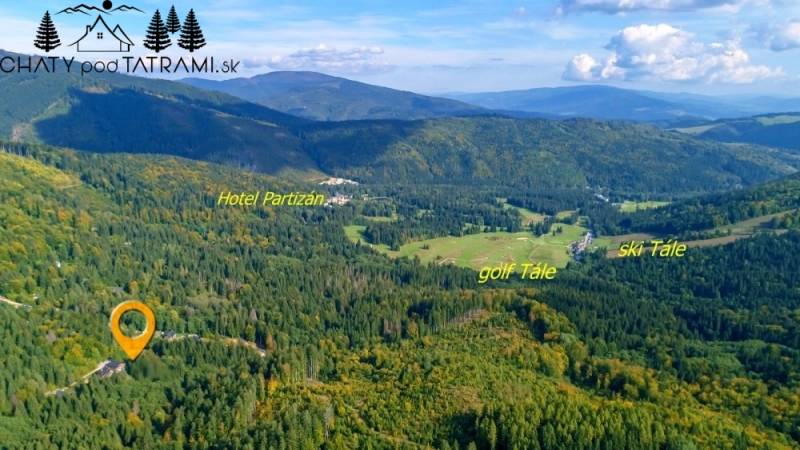 Luftaufnahme des Waldes in der Umgebung der Hütte im Dorf Bystrá in der Straße Tále.