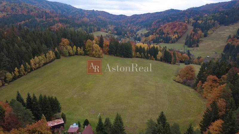 Herbstlandschaft mit Wäldern in der Umgebung von Erholungsgrundstücken in Čertov, Lazy pod Makytou.