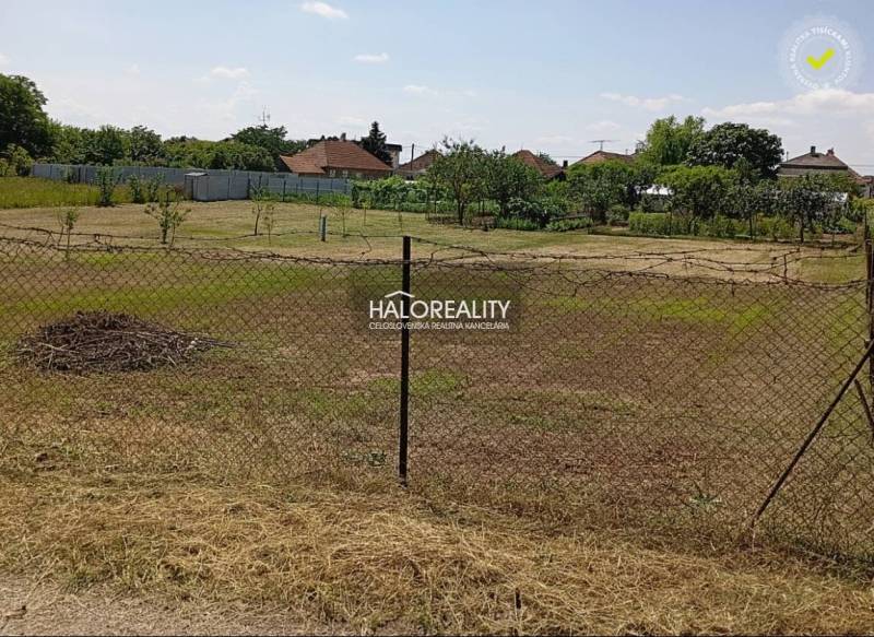 Gärten in Marcelová mit Rasenfläche und Umzäunung, Bäume im Hintergrund.