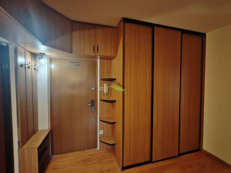 Eingangsbereich mit Holzboden, geräumigen Schränken und Garderoben in einer 3-Zimmer-Wohnung.
