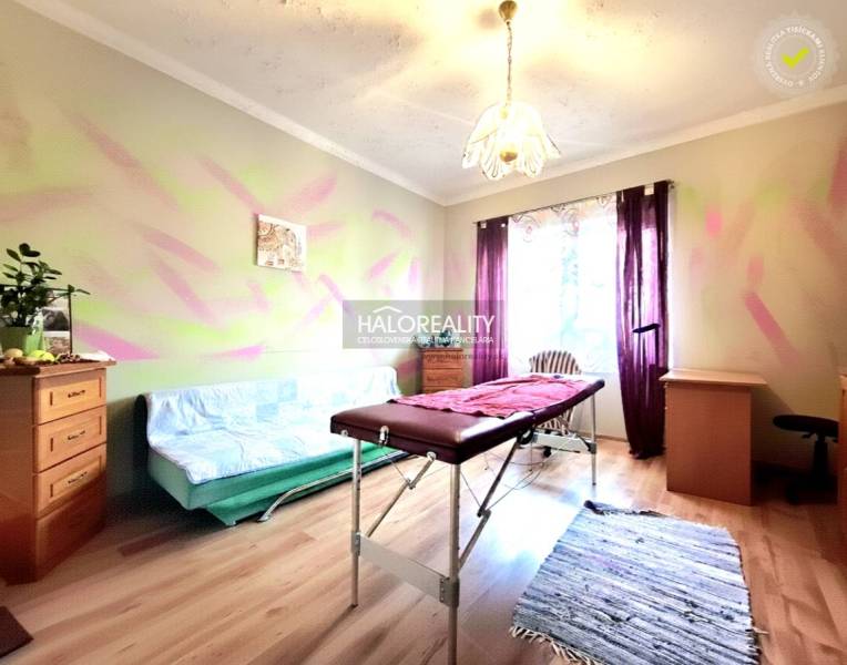 Ein Zimmer im Einfamilienhaus mit einem Massagetisch und einem Boden in Holzoptik.