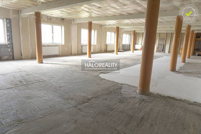 Gewerbeflächen mit offenem Raum und freiliegenden Holzsäulen.