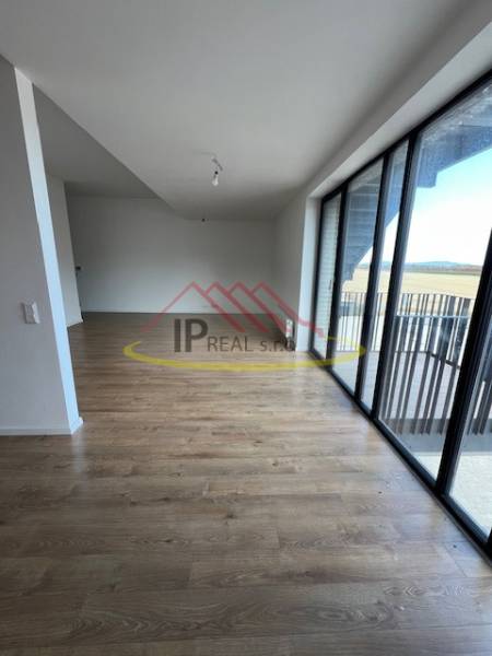 Helles Wohnzimmer einer 2-Zimmer-Wohnung mit Holzboden und großen Fenstern.