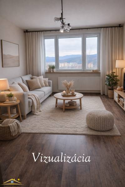 Wohnzimmer in einer 3-Zimmer-Wohnung mit Holzboden und bequemen Sitzgelegenheiten.