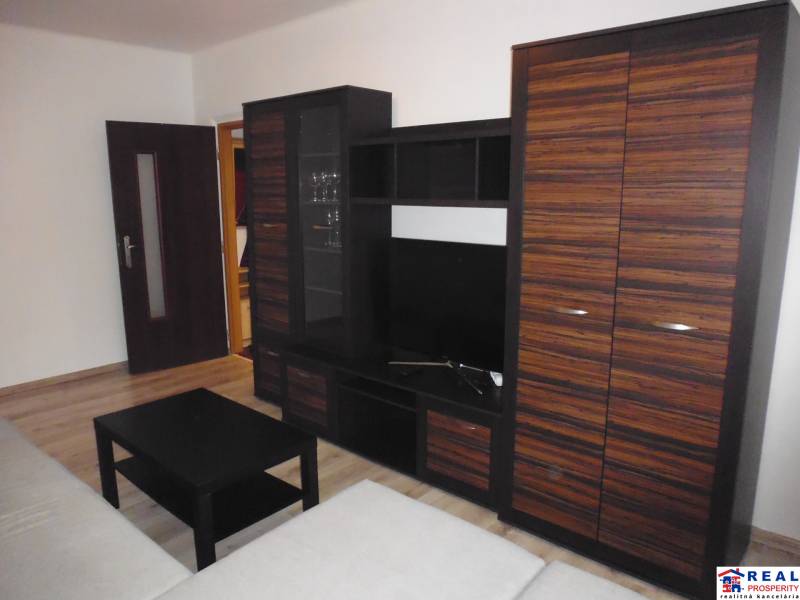 Wohnzimmer mit Möbeln und Holzboden in einer 2-Zimmer-Wohnung.