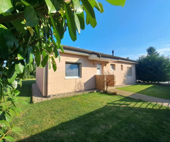 Ein Einfamilienhaus in Čierny Brod, umgeben von Grünflächen und gepflegtem Rasen.