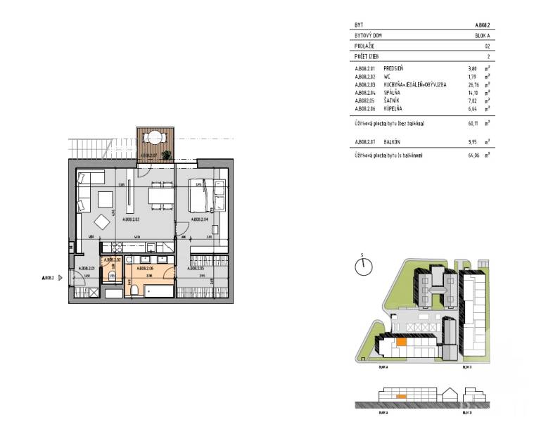 Grundriss einer 2-Zimmer-Wohnung mit Balkon, geräumigem Wohnzimmer und Ankleidezimmer.