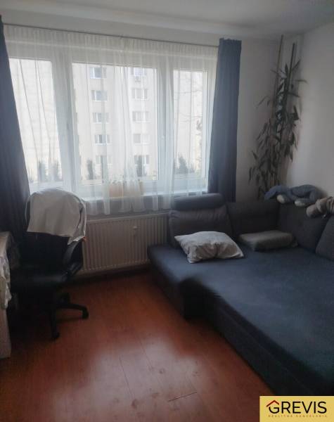 Einzimmerwohnung mit Sofa, Schreibtisch und Holzboden.