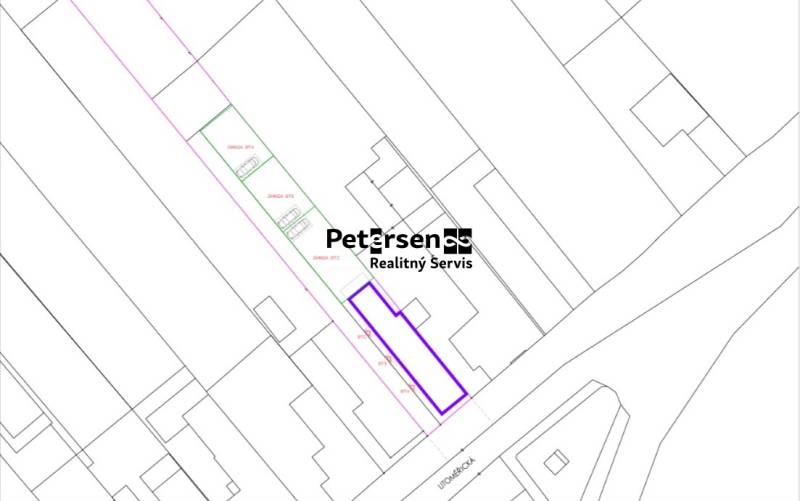 Grundstücksplan in der Litoměřická-Straße in Topoľčianky, Grundstücksbezeichnung.