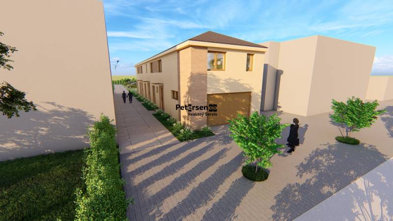 Ein zweistöckiges Gebäude mit einer Straße in der Litoměřická-Straße in Topoľčianky, umgeben von Bäumen.