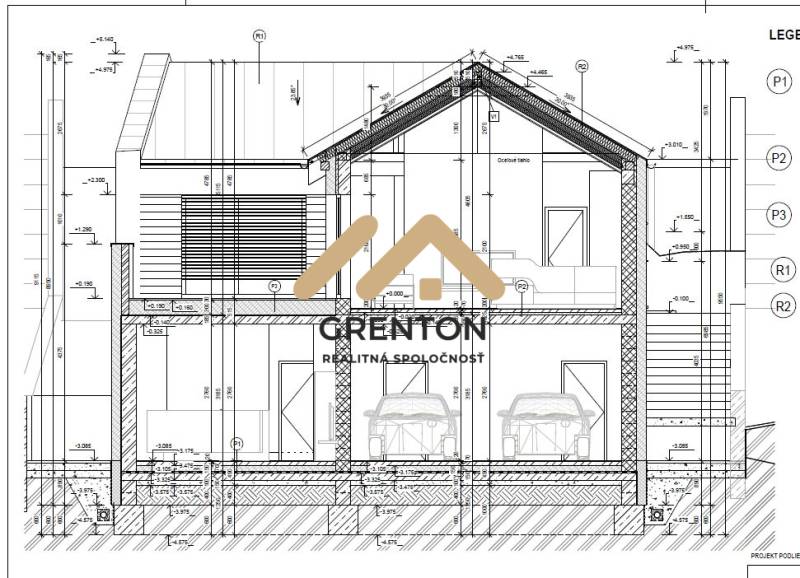 Architektonischer Plan eines Wohnhauses, der Konstruktionsdetails für Grundstücke - Wohnen zeigt.