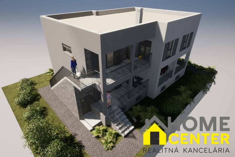 Ferienwohnung in Čiovo mit Terrasse und Treppe, umgeben von Grün.