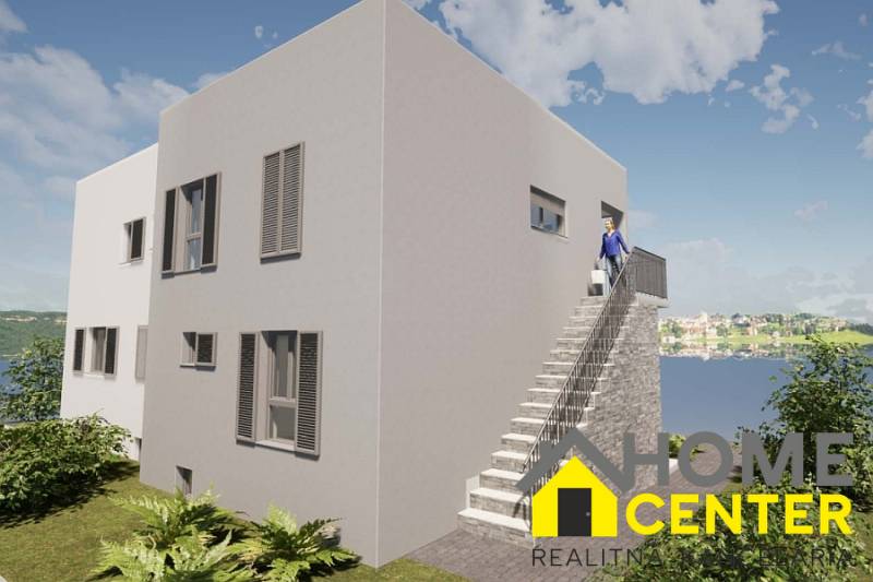 Außenbereich der Ferienwohnung in Čiovo mit Blick auf das Meer und die umliegende Landschaft.