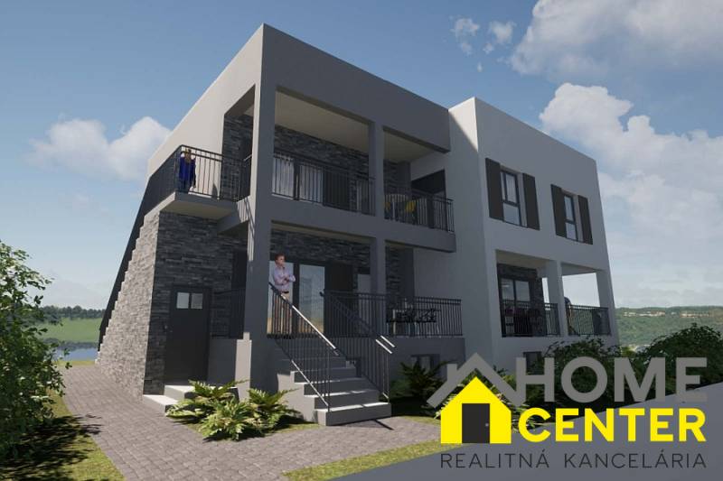 Ferienwohnung in Čiovo mit moderner Fassade, Balkon und umgebendem Grün.