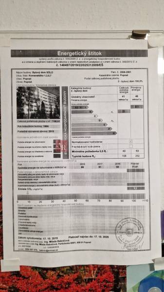 Energieausweis für eine 2-Zimmer-Wohnung in der Komenského-Straße in Poprad.