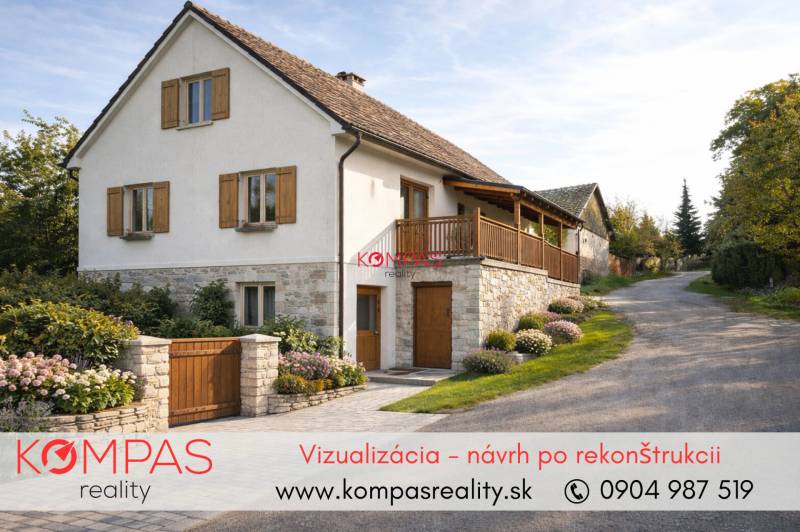 Steinhaus mit Holzläden in Geschäftsräumen in Vígľašská Huta-Kalinka.