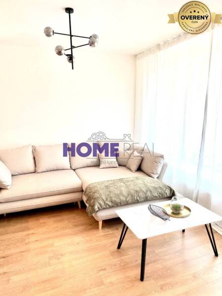 Wohnzimmer in einer 3-Zimmer-Wohnung mit Sofa, Tisch und Holzboden.