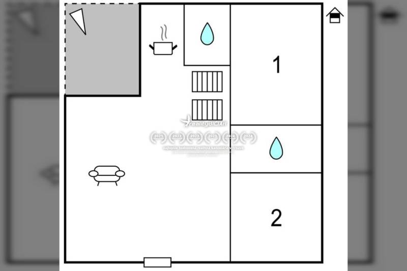 Grundriss einer 2-Zimmer-Wohnung mit Badezimmer und Küche, geeignet zum Wohnen.