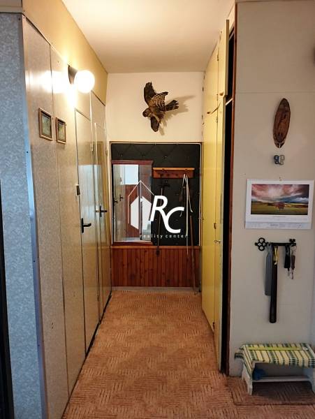 Flur in einer 2-Zimmer-Wohnung mit Garderobenwand und Wanddekoration.