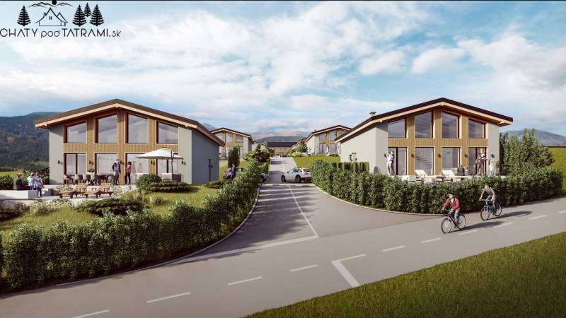 Hütten mit Terrassen und Blick auf die Berge in Dolná Lehota in der Straße Dolná Lehota.