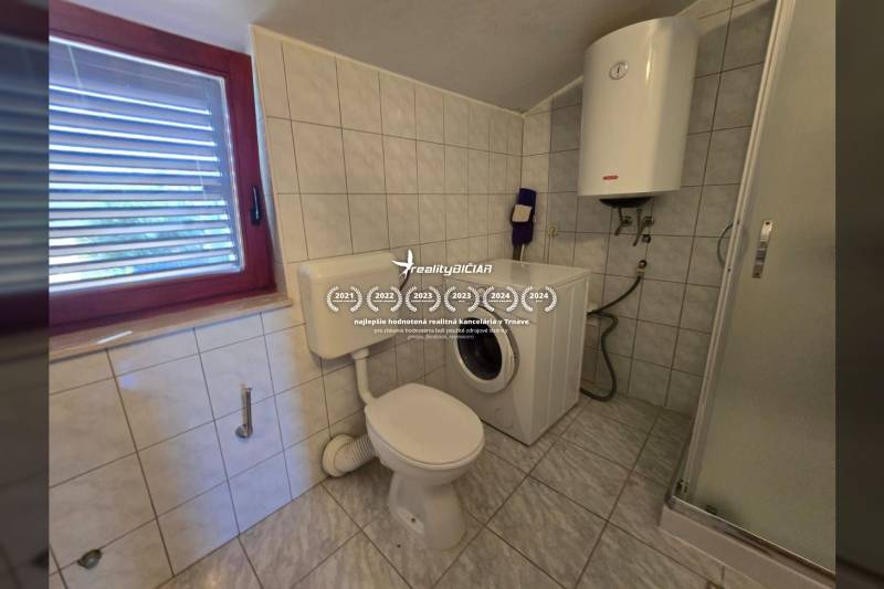 Badezimmer mit Dusche, Waschmaschine und Boiler in besonderen Immobilien.