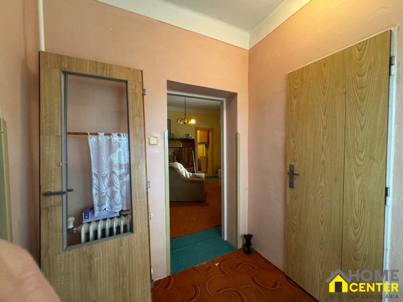 Ein Flur in einem Einfamilienhaus mit Glastüren und sichtbaren Heizkörpern.