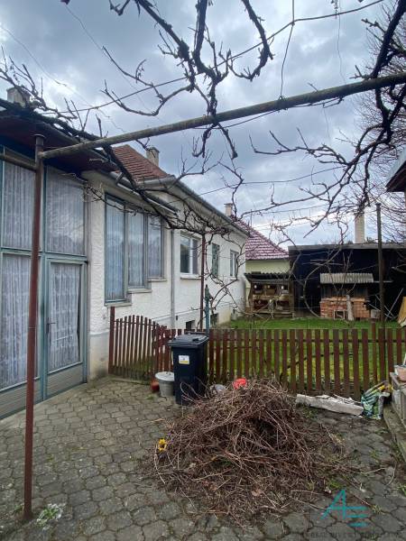 Ein Einfamilienhaus auf der Turej lúka in Myjava mit einem Hof und Kletterpflanzen.