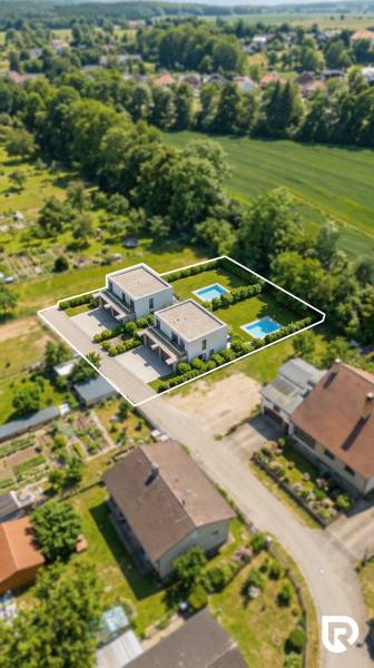 Visualisierung eines Doppelhauses mit Pools auf Grundstücken zum Wohnen in Jablonica.