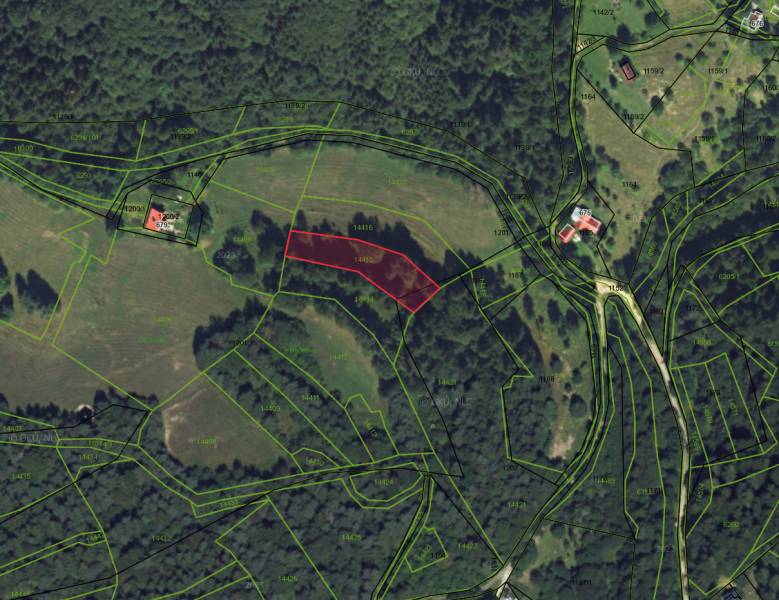 Katasterkarte der landwirtschaftlichen und forstwirtschaftlichen Grundstücke in der Gemeinde Lazy pod Makytou.