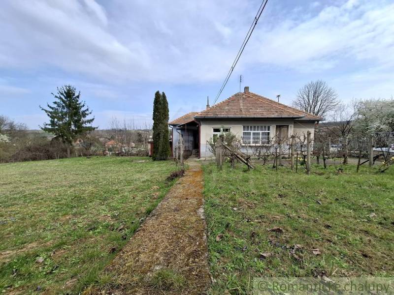 Ein Einfamilienhaus in Ľuba mit großem Garten und befestigtem Gehweg.