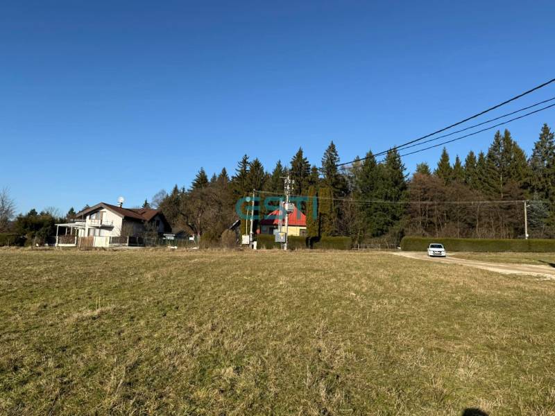 Das Einfamilienhaus in der Borie-Straße in Stránske, umgeben von einem Wohngrundstück und Wäldern.