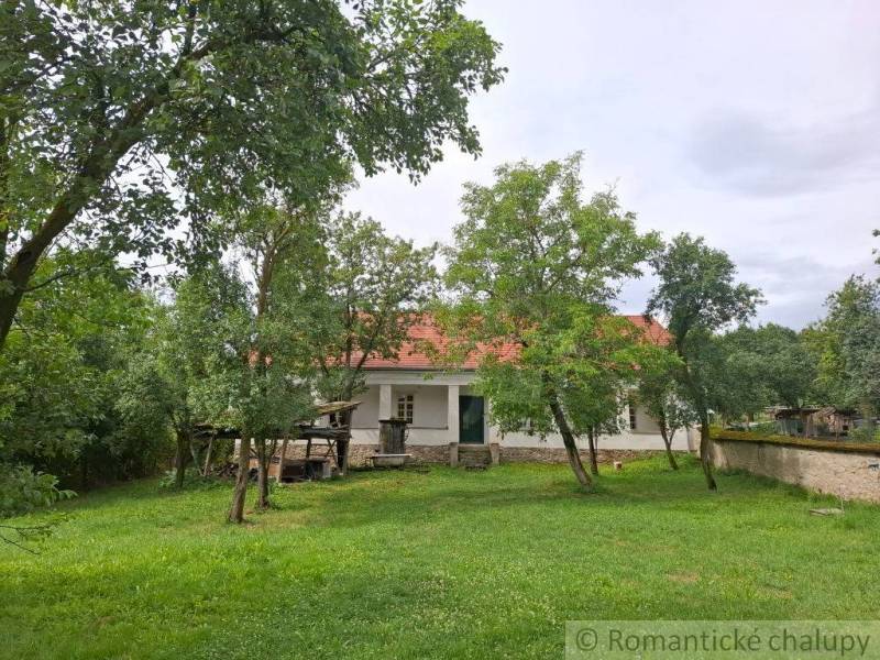 Ein Einfamilienhaus in Dobroč mit weißer Fassade und rotem Dach, umgeben von Grün.
