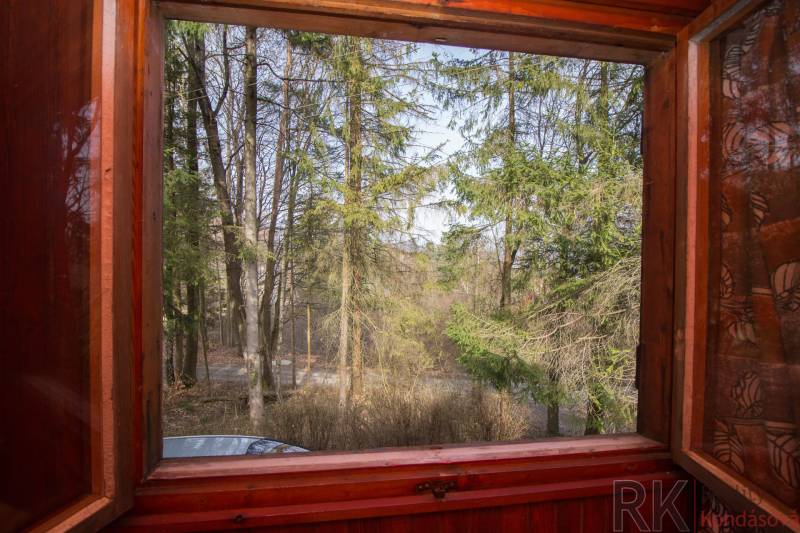 Blick aus dem Fenster auf die Wälder in den Erholungsgebieten in Holčíkovce.