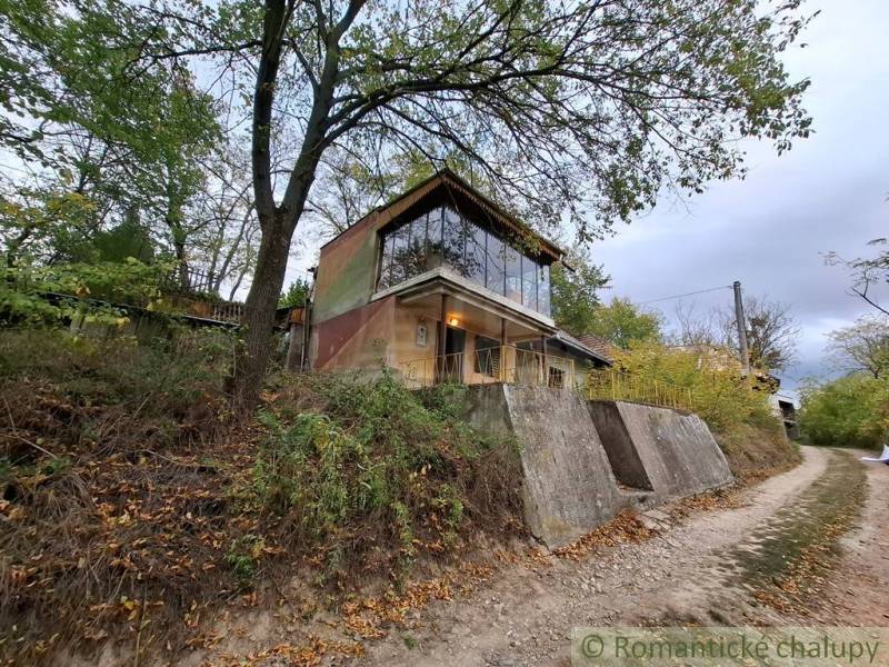 Eine Hütte in Kamenín, umgeben von Natur, Bäumen und einem Weg.