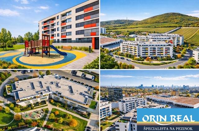 Wohnkomplex in der Malokrasňanská Straße in Bratislava - Rača mit Grünflächen und Spielplatz.