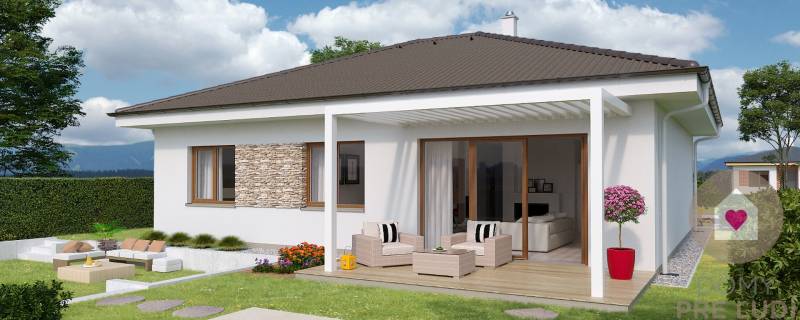 Einfamilienhaus in der Jelšová-Straße in Bernolákovo mit Terrasse und Gartensitzbereich.